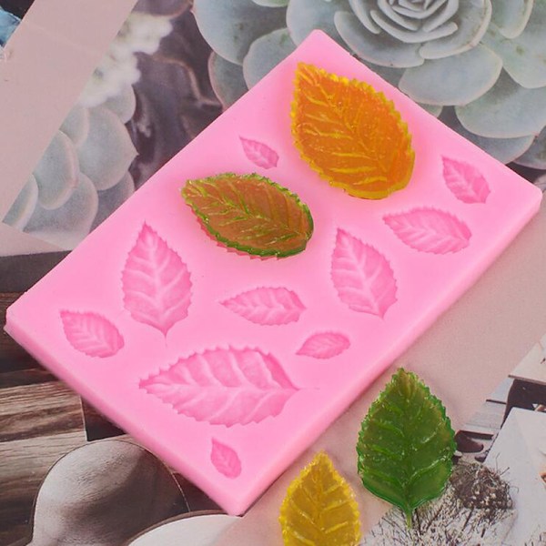 Roseblad Silikonform Blader Fondant DIY Kakedekoreringsverktøy A