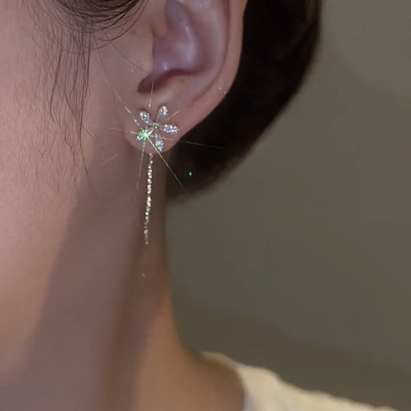 1 Par utsökt mode Zircon Shining Flower Örhängen Long Ta A2