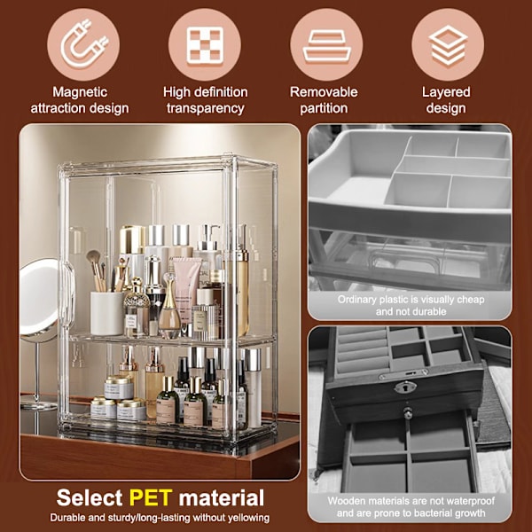 Klar stor makeup-organizer i akryl med låg E