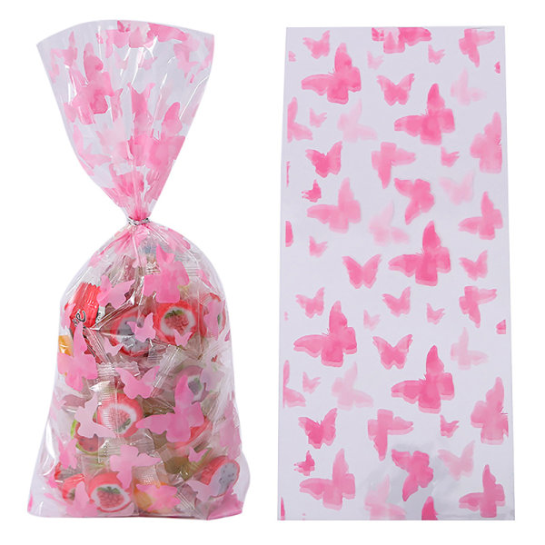 50 Stk Sommerfugle Fest Gaveposer Candy Biscuit Pakkepose Butte Pink