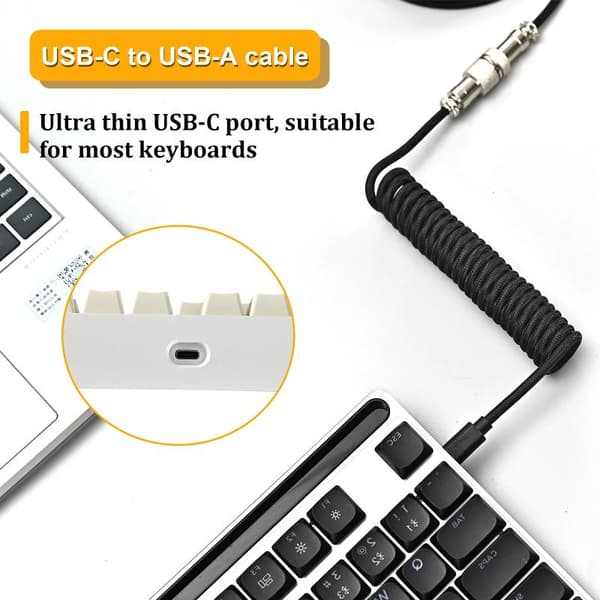 USB Typ C Spiralkabel för Mekaniskt Tangentbord Max Aviation Co A2