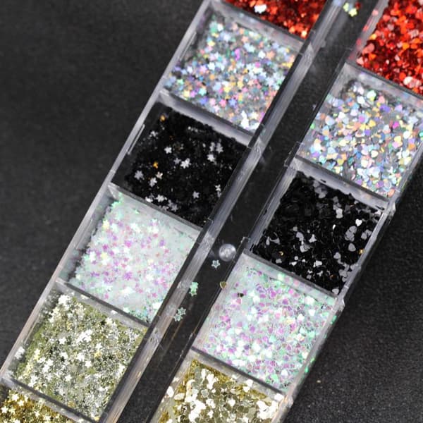 12 Gitre Mini Blandede Stjerne Hjerte Neglekunst Glitter Pailletter Gnistre A2