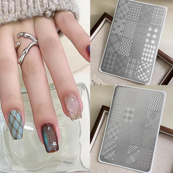Neglekunst Stamping Plader Rustfrit Stål Ternmønster Stribe Mønster T A