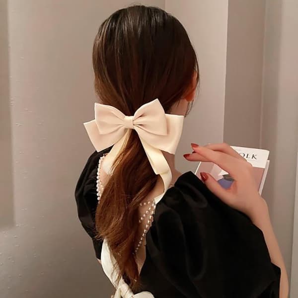 Mode stor rosett hårnål dubbelband rosett hårnål Satin Po Beige