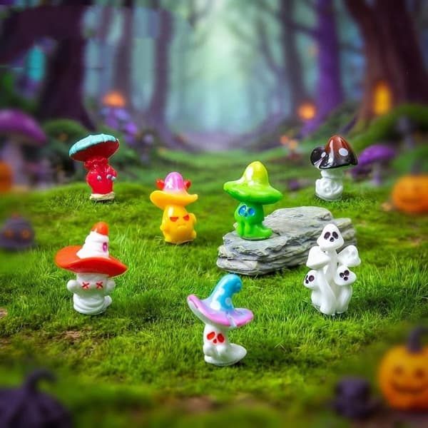 Mini Halloween Svampe Spøgelse Harpiks Figurer Med Farverige e D A4