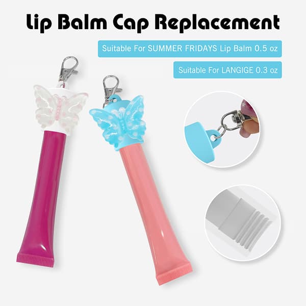 Flerfarget sommerfugl nøkkelringhette for lipgloss og leppepomade Pink