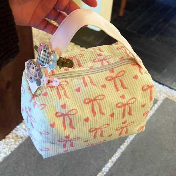Sminkväska för damer med rosett, broderad rosett, resecos 1PCS