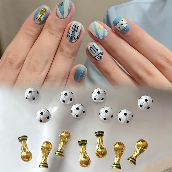 5/10 stk. VM Fodboldtrofæ Neglekunst Charms Premium Legering V A2 5PCS