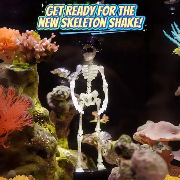 3D-printad dansande skelett akvariebubblare med hatt och solglasögon A2