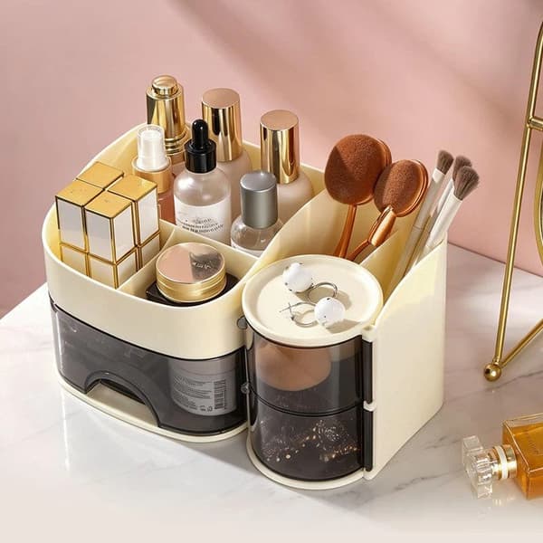 Makeup Organizer Med Gennemsigtig Skuffe Flere Rum F Beige