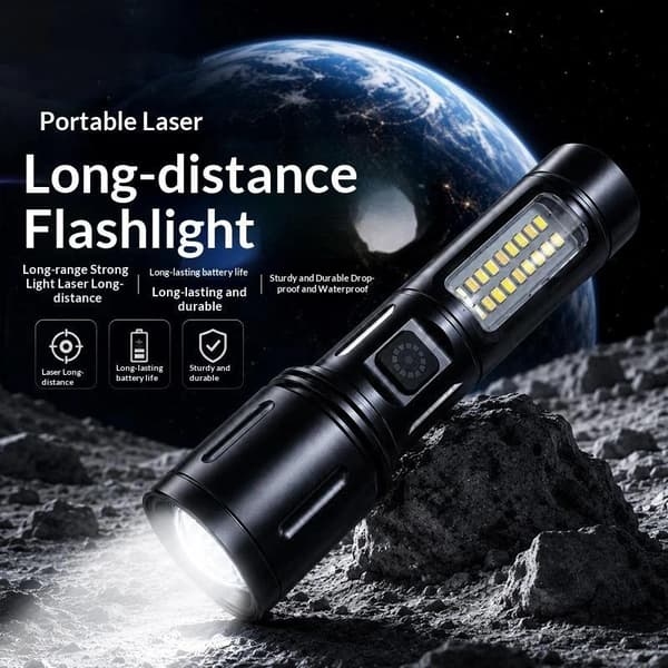 LED+COB-taskulamppu zoomattava pieni taskulamppu sivuvaloilla USB-ladattava A1