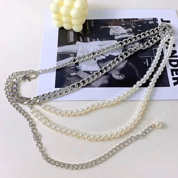 Fashion Belt Pearls Splicing Body Chain Korkealaatuinen monikerroksinen Silver