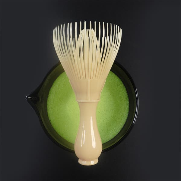 Matcha-visp i harpiks med flat, stabil base og kam A