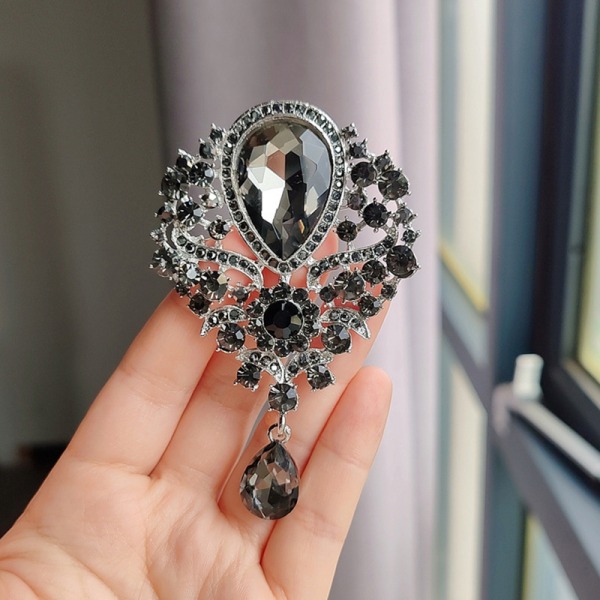 Luksus Elegant Large Crystal Water-drop Broche Vintage Pendant Gray