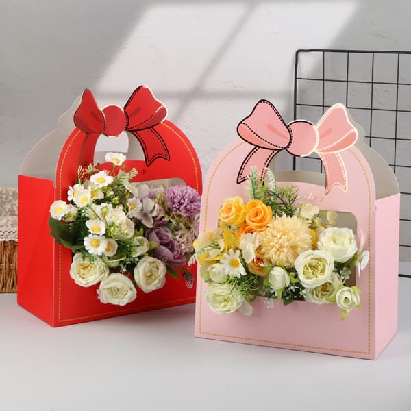 2 st bärbar blomkorg rosblomförpackningslåda present till W Red