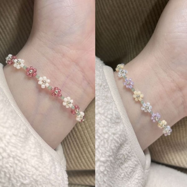 e Flower Beads Armband Mångsidigt elastiskt justerbart armband J A1
