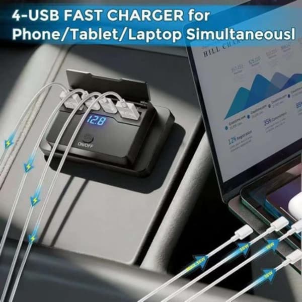 Billaderuttakadapter med bryter 4 porter QC30 hurtiglading A2