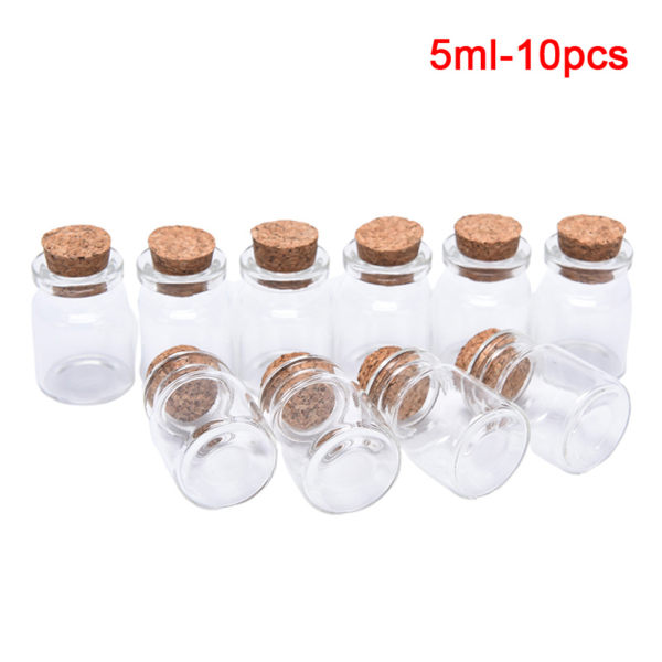 10 STK mini glasflasker med korkprop gennemsigtig flaske 5ml-10pcs
