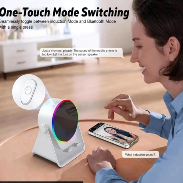 Langaton Bluetooth-induktio kaiutin puhelinteline RGB ja pyörivä White