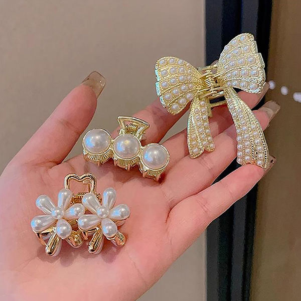 Pearl Rhinestone Mini Hair Claw Small Shark Clips Allsidig Hai A4