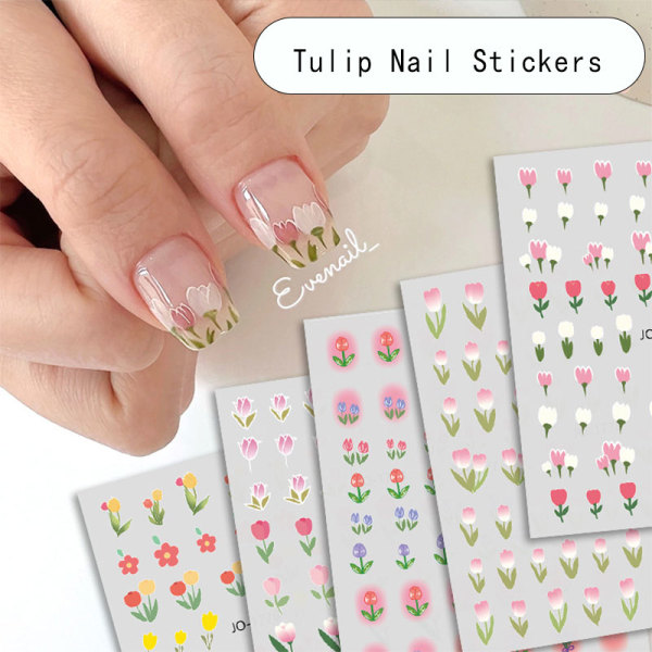 sikkerhed Læge provokere Tulip Nail Sticker Lille Blomst Kronblad Blad Negle Sticker Vandpr 2 6157 |  2 | Fyndiq
