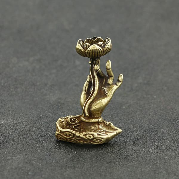 Rökelsehållare i ren koppar med Buddha-hand i mässing
