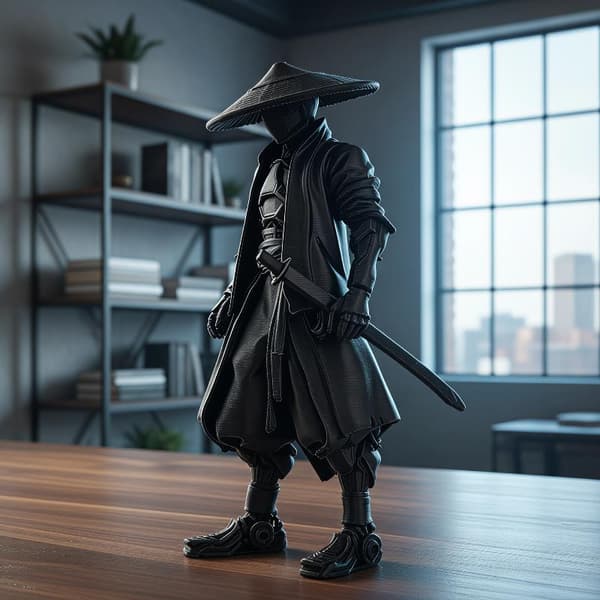 Sort statue med fin 3D-print, perfekt til hjemmekontorbordet