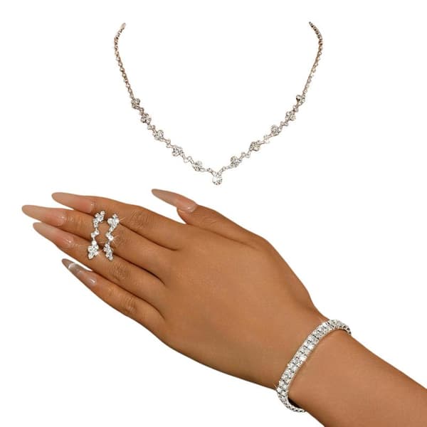 1 sæt enkel krystal choker halskæde øreringe sæt bryllup Silver