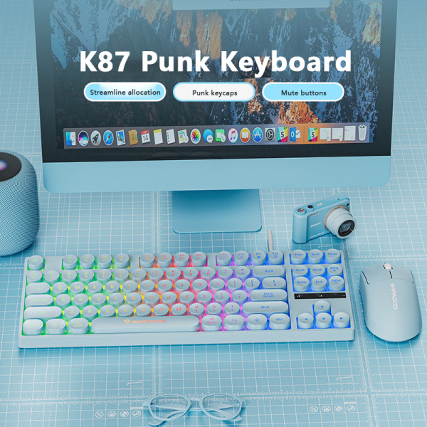 2024 K87 87 Keys LED Luminous Keyboard Gaming Mechanical Touch Black Square key cap