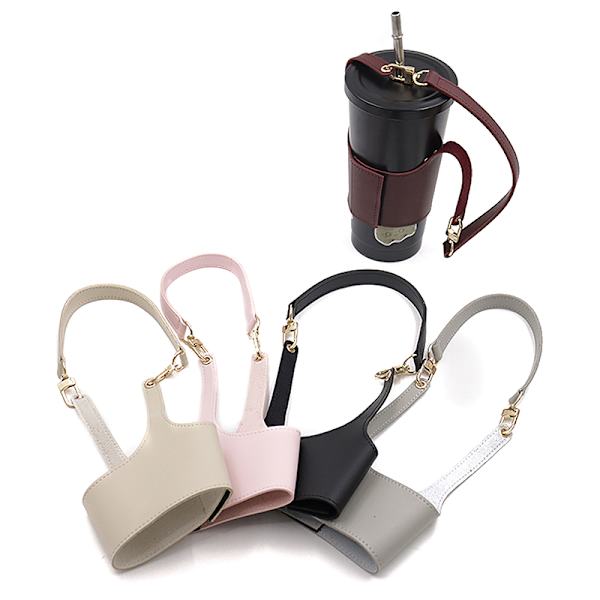 Læder Cup Cover Pouch Bærbar vandflaske ærmetaske Læder Beige
