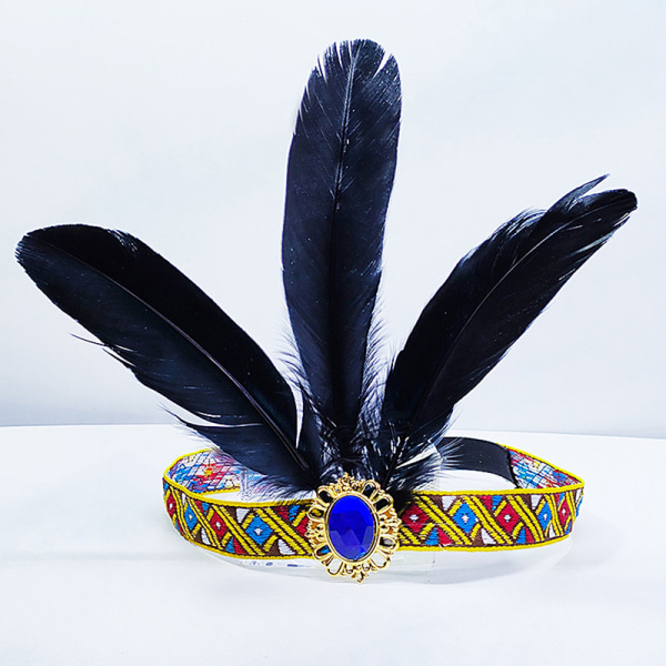 Feather Hair Band Pandebånd Bohemian Gypsy Dance Show Headpiece Black