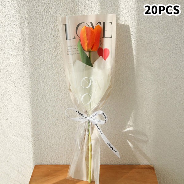 20 stk. LOVE Transparent Rose Single Bag Bouquet Emballageposer Beige