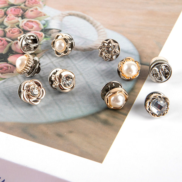 10 st knapp brosch Set Fashion Pearl Rhinestones Pin Coat Clot A3