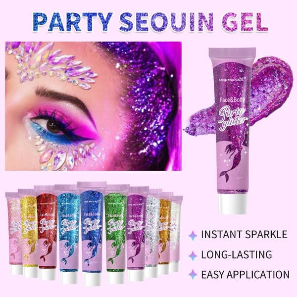 10 farger kroppsglittergel karnevalsansiktsglitterkosmetikk