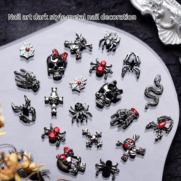 10 stk Halloween Element Nail Diamond Menneskelig Hodeskalle Edderkopp Form D 14