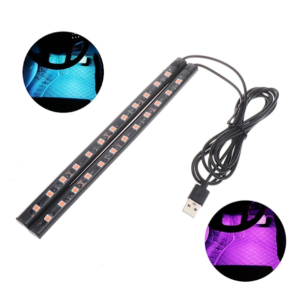 24 LED One Tow To ensfargede bilfotgulv dekorasjonspærer Blue USB