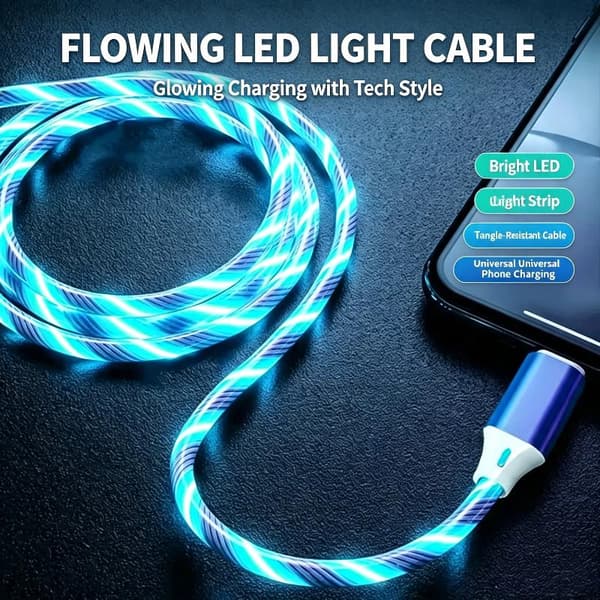 LED-flödande ljus USB-snabbladdningskabel med cool glödeffekt för A16