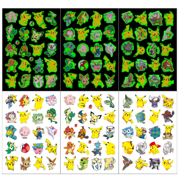 Pikachu Glow-in-the Dark Stickers Anime Cartoon Children Stic A1