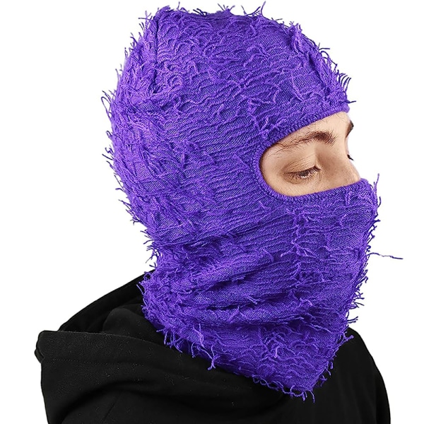 Hip Hop Balaclava Distressed Knitted Caps Full Face Ski Mask Pink