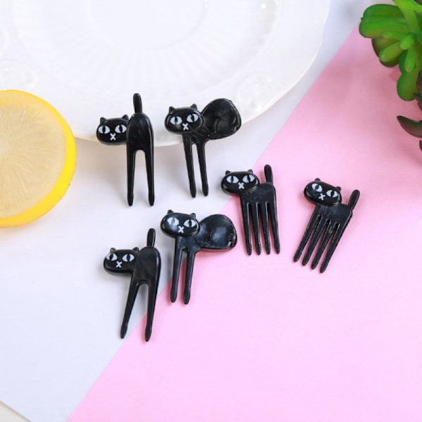 6 stk. sorte katte frugtgaffel e tandstik gadgets killing dessert de