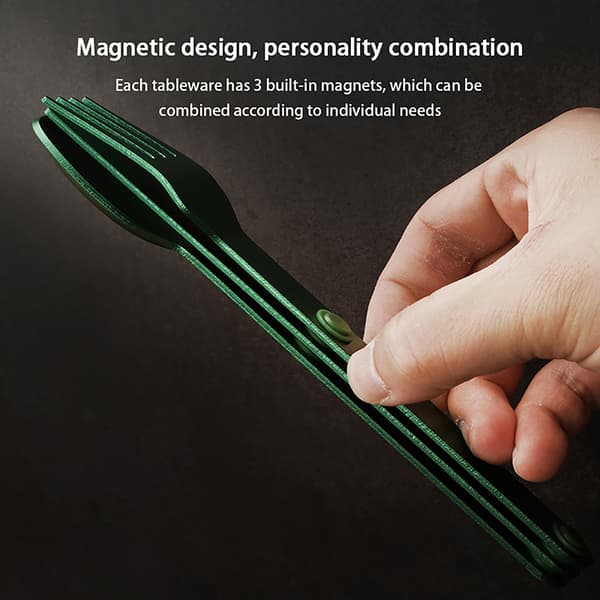 3 STK Bærbare campingredskaber sæt Connect magnetisk gaffelske Light blue