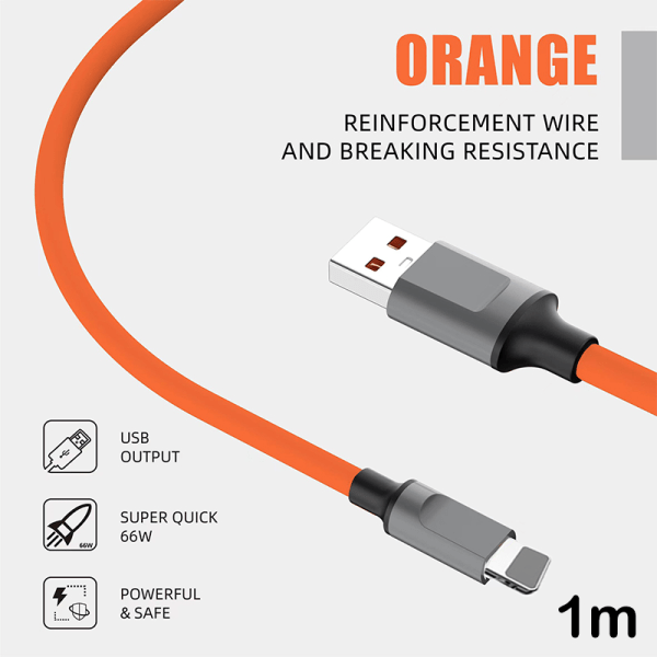 120W USB till Type-C flytande silikonkabel PD snabbladdningskabel Orange Lightning