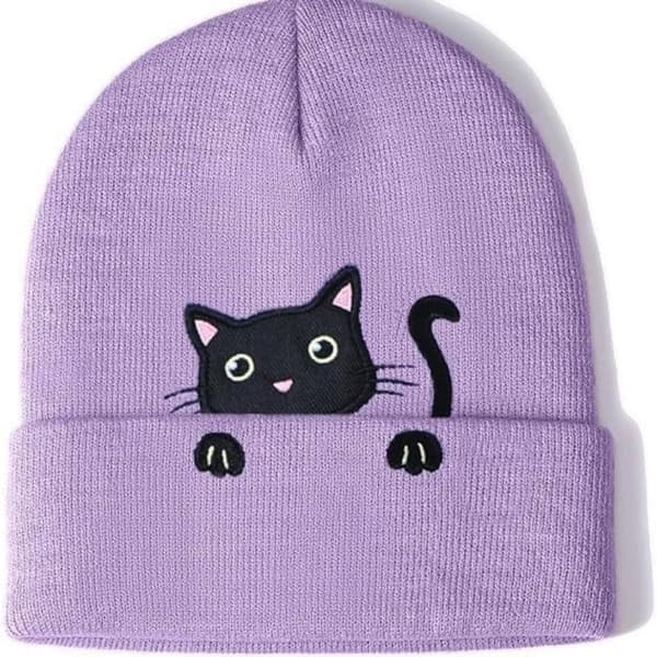 Vinter Kvindelig Kat Broderet Huer e Kat Akryl Strikket Hue Black