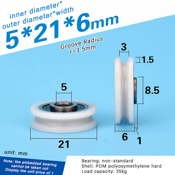 Högkvalitativ 5*21*6mm U-spårlagerremskiva lyftlinje Whee A2