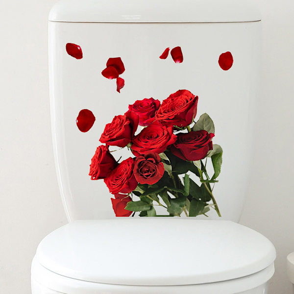 Rosor Toalettsits Stickers Röda Blommor Toalettlock Dekaler DIY Re