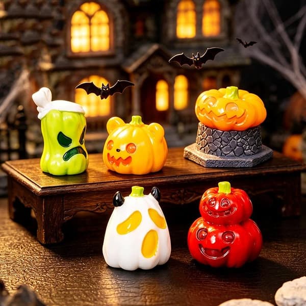 Lysende Græskar Mini Ornament Halloween Glød I Mørke Harpiks Figur A7