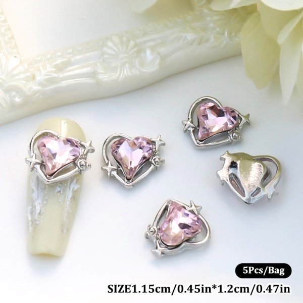 5 stk Nail Diamond Nail Art Decor Heart Love Diamond Heart Nail Light pink