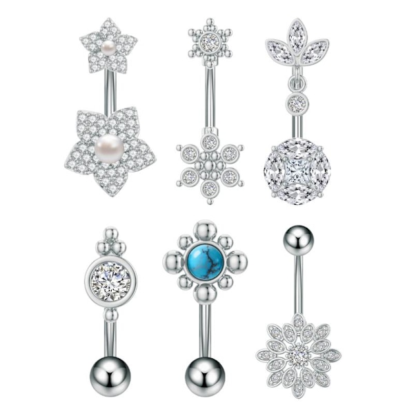 Mode Navlering Ornament Zircon Blomst Navlepiercing Krop A8