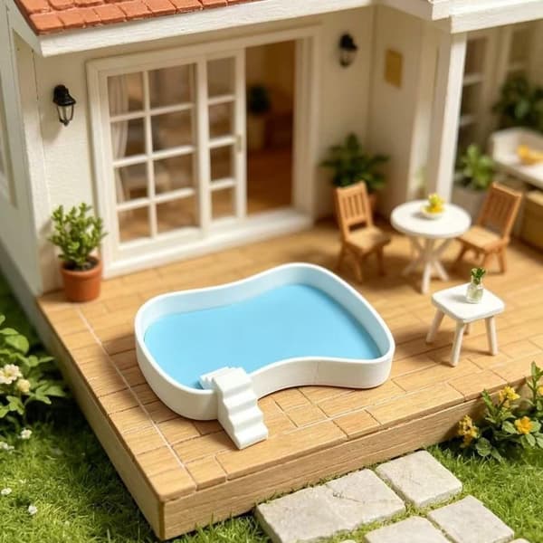 Mini dukkehus pool simulering miniature gårdhave udendørs svømning A3