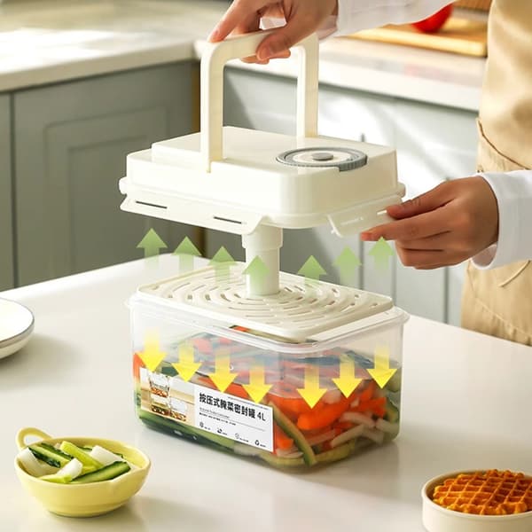 Pickle Jar With Press Plate Leakproof Kitchen Organizer Bins St White